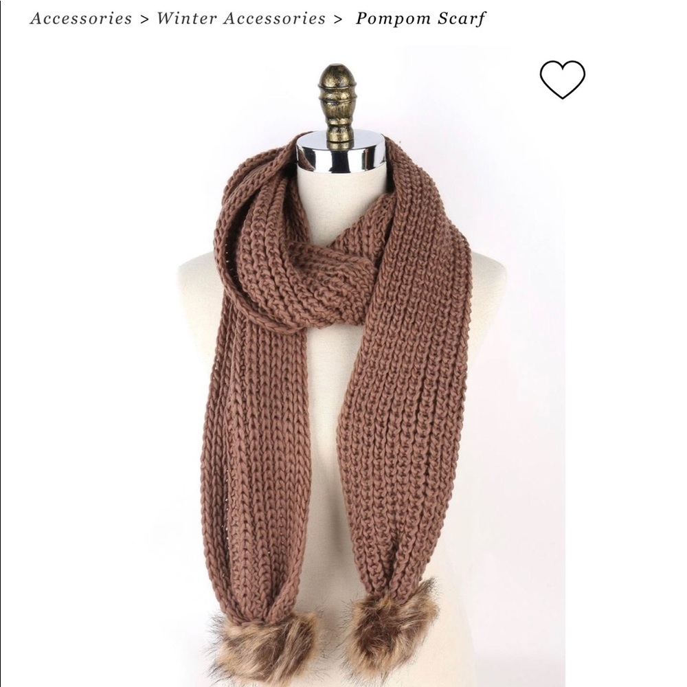 Long Beige Knitted Pom Pom Sweater Scarf